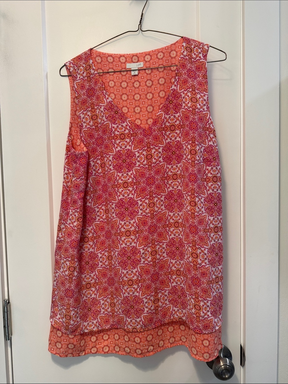 J. Jill Women's Geometric Pink and Coral Printed Sleeveless Tank size XLT